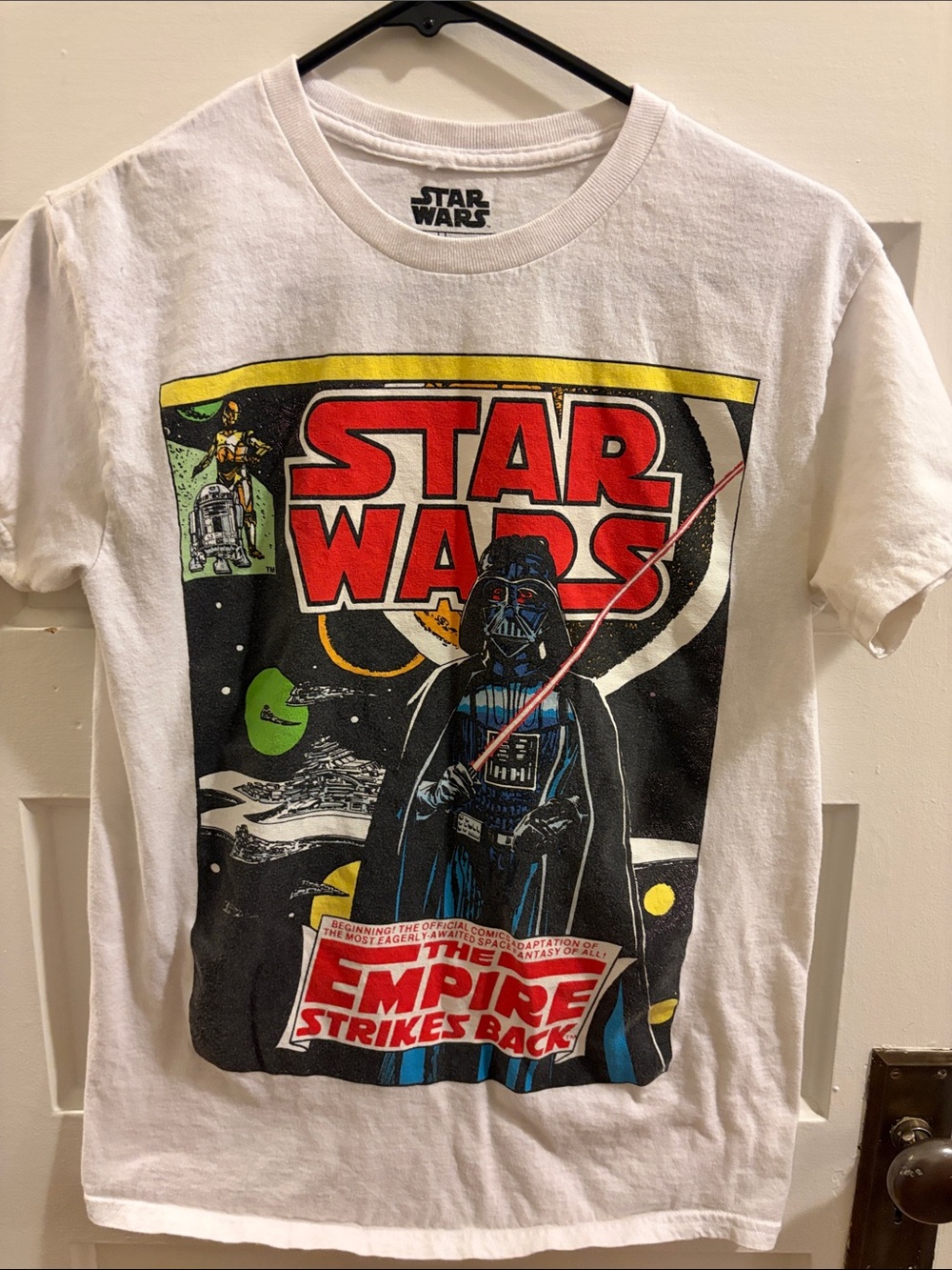 Star Wars White Unisex Empire Strikes Back Graphic Tee with Red Logo